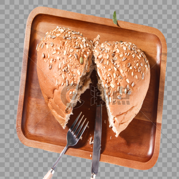简洁日式木质托盘上的粗粮面包图片素材免费下载
