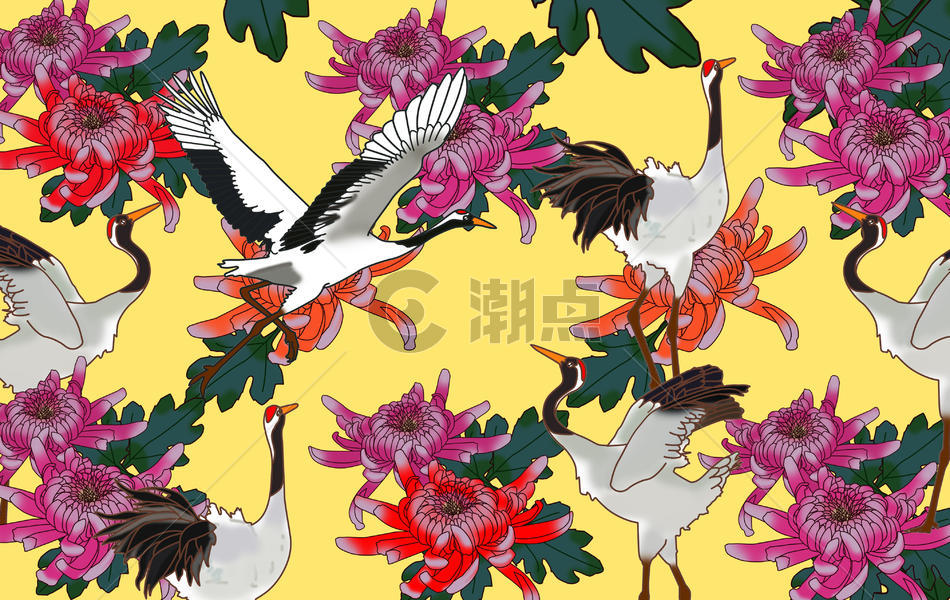 国风之仙鹤与菊花图片素材免费下载