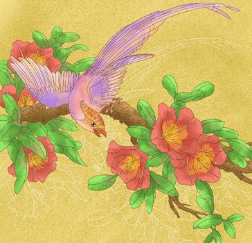 中国风美丽花卉长尾鸟图片素材免费下载