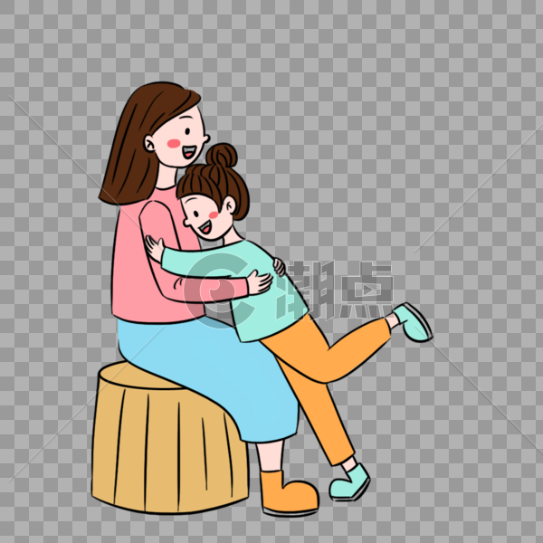 彩色卡通母亲节母女相拥场景图片素材免费下载