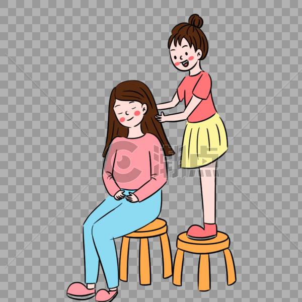 彩色卡通母亲节为妈妈梳头发场景图片素材免费下载