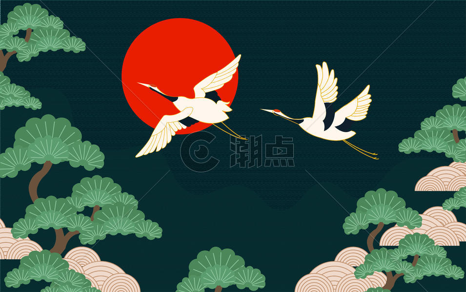 仙鹤松树传统图案图片素材免费下载