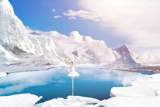 雪原湖泊中的芭蕾舞者图片素材免费下载