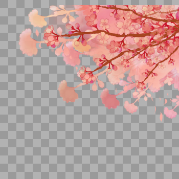 春季手绘粉色樱花飘落图片素材免费下载