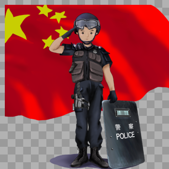 红旗下敬礼的警察图片素材免费下载