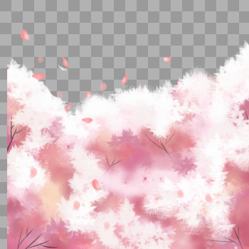 粉色樱花树丛手绘图片素材免费下载