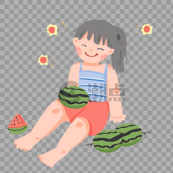 吃西瓜的小女孩图片素材免费下载