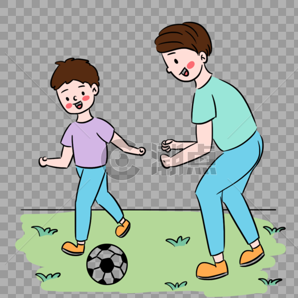 卡通父子踢足球场景图片素材免费下载