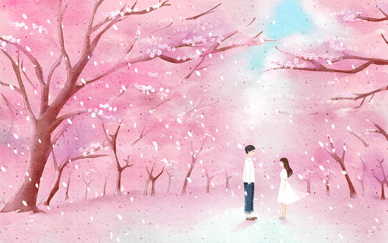 樱花树下粉色爱恋情侣图片素材免费下载