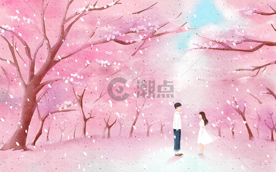 樱花树下粉色爱恋情侣图片素材免费下载
