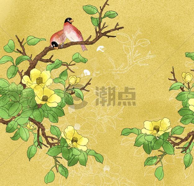 中国风国潮国画木锦花鸟图图片素材免费下载