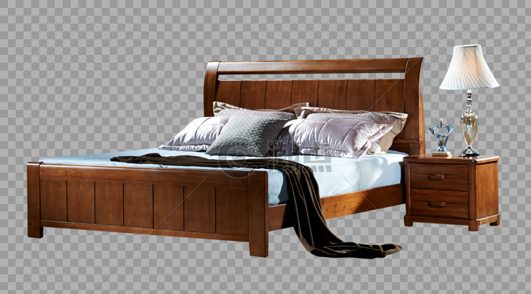 卧室实木大床图片素材免费下载