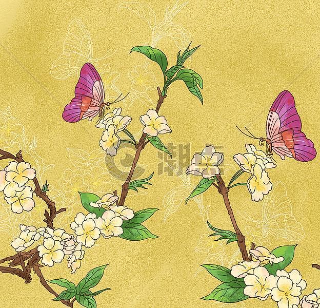 中国风国潮国画工笔蝴蝶白梅图片素材免费下载