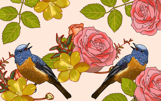 国风之花与鸟图片素材免费下载