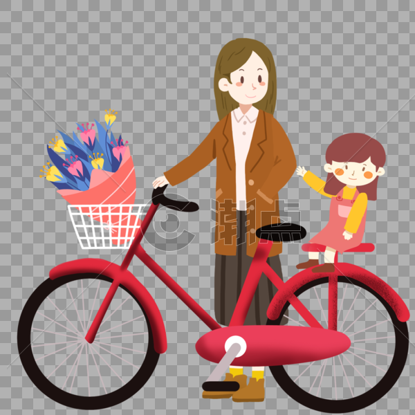 母亲节骑脚踏车的母女图片素材免费下载