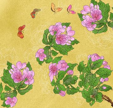 中国风国潮海棠花蝴蝶图图片素材免费下载