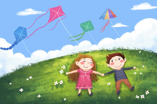 春季风筝满天飞插图图片素材免费下载
