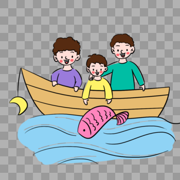 清新儿童节父子三人坐船场景图片素材免费下载