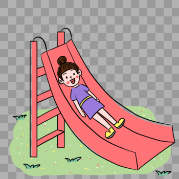 手绘彩色卡通女孩滑滑梯场景图片素材免费下载