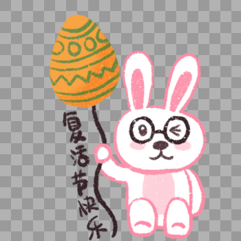 清新可爱小兔子放复活节彩蛋气球图片素材免费下载