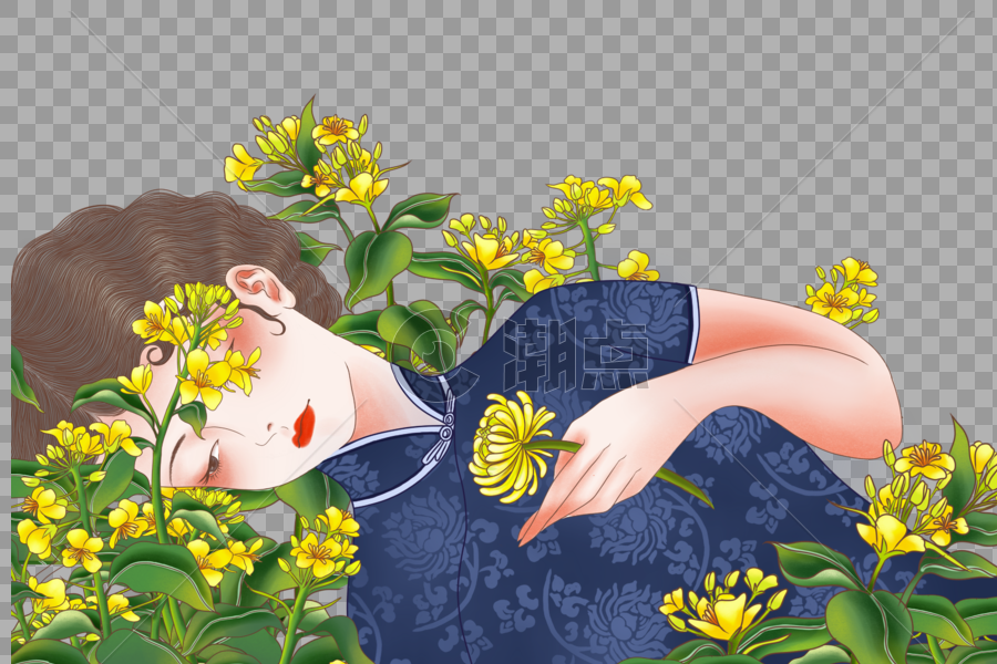 躺在花丛中的女孩图片素材免费下载
