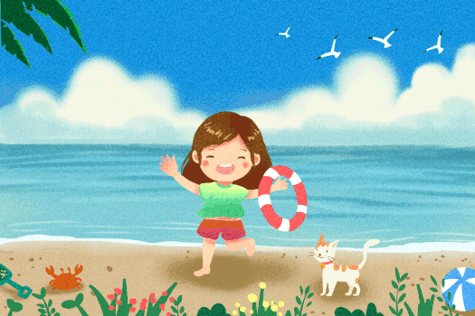 女孩在海边玩耍gif图片素材免费下载