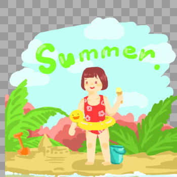 夏天泳装小女孩图片素材免费下载