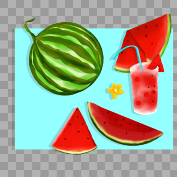 夏天水果手绘西瓜冰镇西瓜汁图片素材免费下载