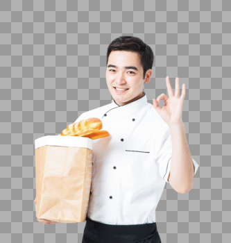 手拿面包的厨师图片素材免费下载