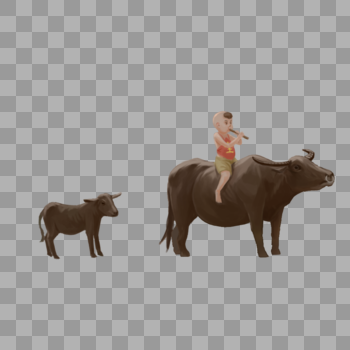 骑在牛背上吹笛子的牧童图片素材免费下载