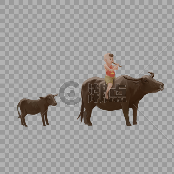 骑在牛背上吹笛子的牧童图片素材免费下载