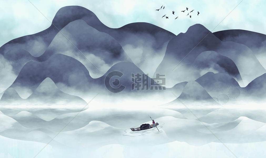 新中式山水画图片素材免费下载