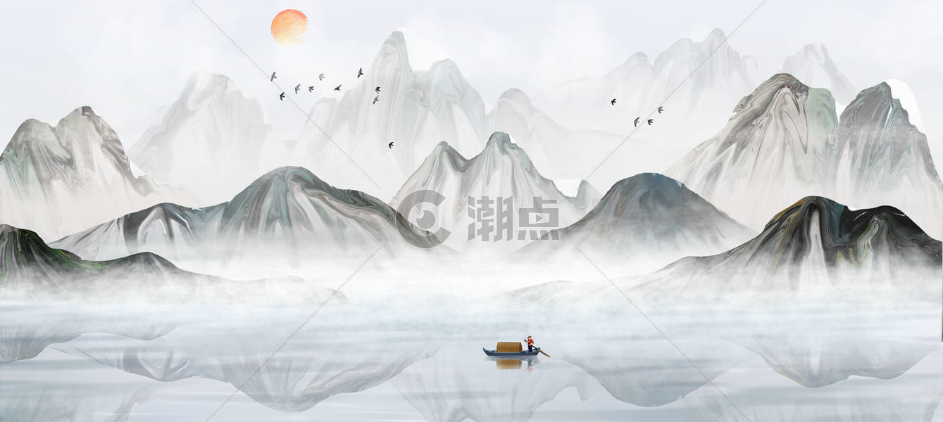 新中式水墨山水装饰画图片素材免费下载