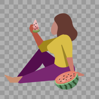 扁平风吃西瓜的女人插画图片素材免费下载
