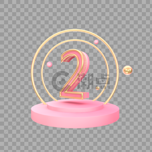 粉色镶边数字2圆环装饰插图图片素材免费下载