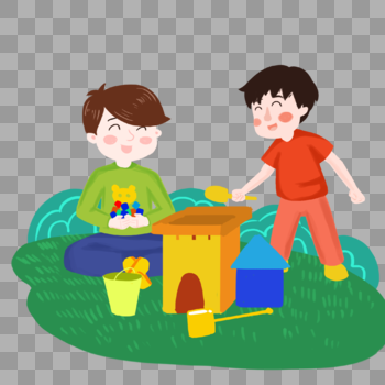 草地玩积木的男孩图片素材免费下载