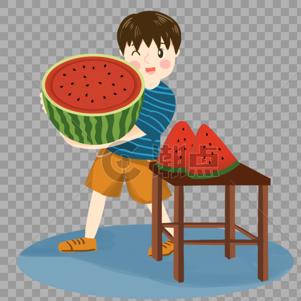 吃西瓜的小男孩图片素材免费下载
