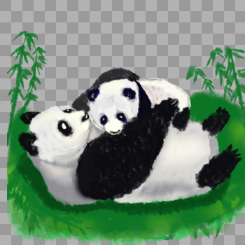 手绘母亲节熊猫母子玩耍图片素材免费下载