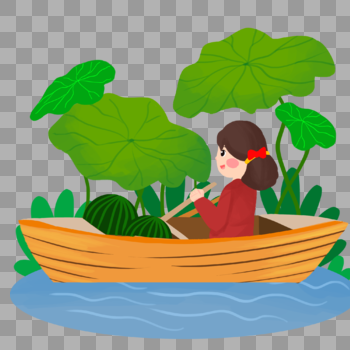 划船摘西瓜的小女孩图片素材免费下载