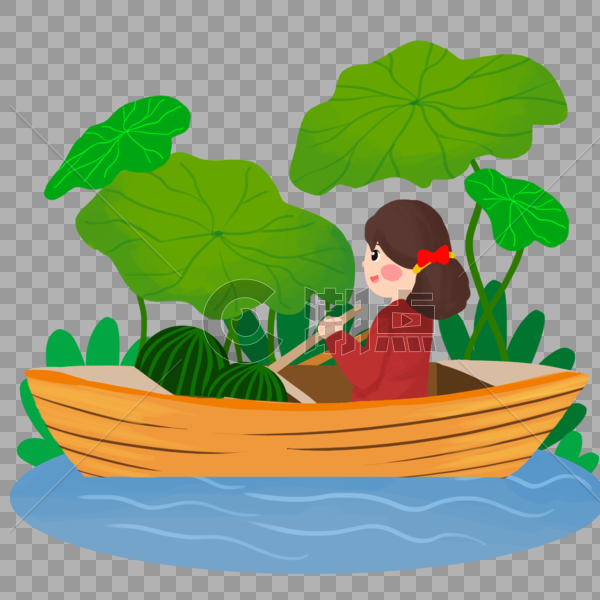 划船摘西瓜的小女孩图片素材免费下载
