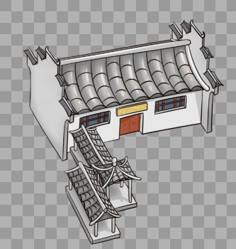 手绘卡通古代建筑图片素材免费下载