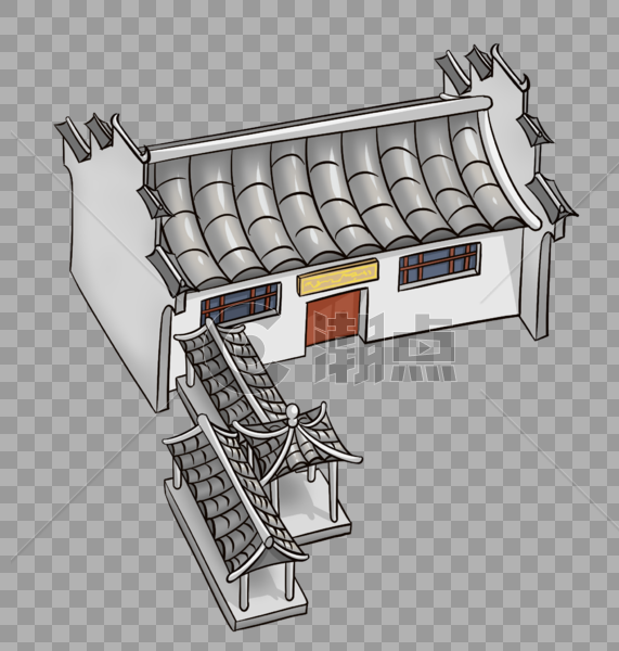 手绘卡通古代建筑图片素材免费下载