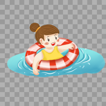 夏日小女孩游泳手绘素材图片素材免费下载