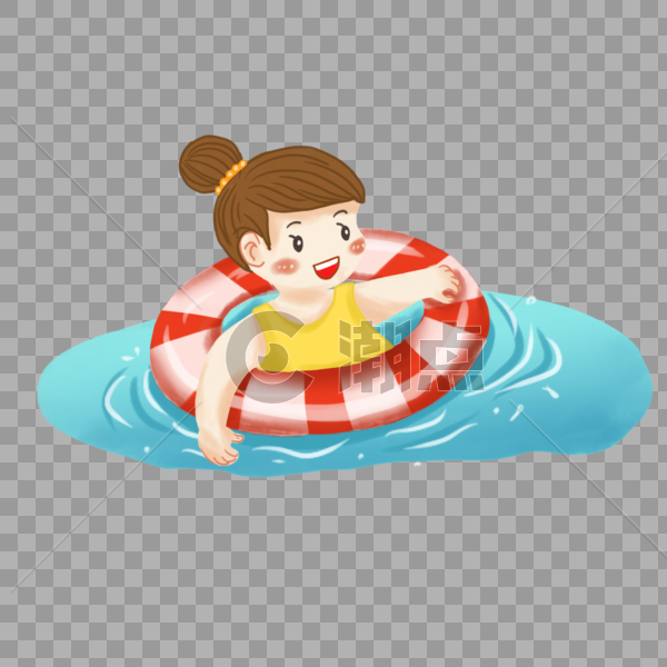 夏日小女孩游泳手绘素材图片素材免费下载