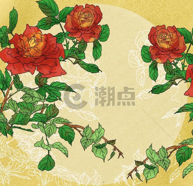 中国风国潮工笔月月红花卉花鸟古风国画图片素材免费下载