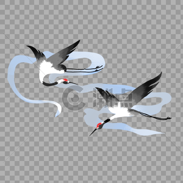 清明节水墨渐变仙鹤两只展翅装饰图案图片素材免费下载