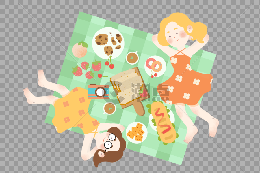 夏日野餐女孩儿创意插画免抠元素图片素材免费下载