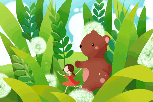 树丛间的小女孩与熊GIF图片素材免费下载