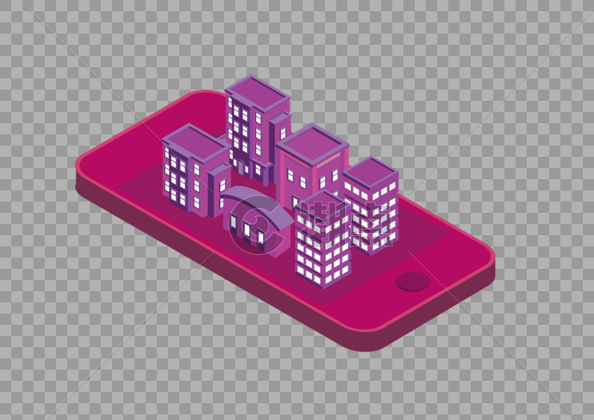 2.5D科技上城镇紫色调手机城市AI矢量图图片素材免费下载