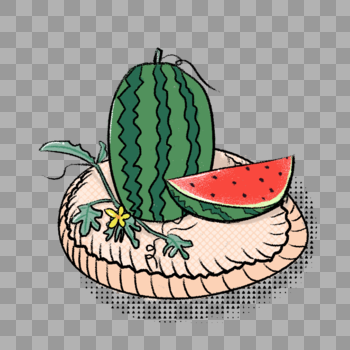 夏天蒲团上的西瓜插画图片素材免费下载